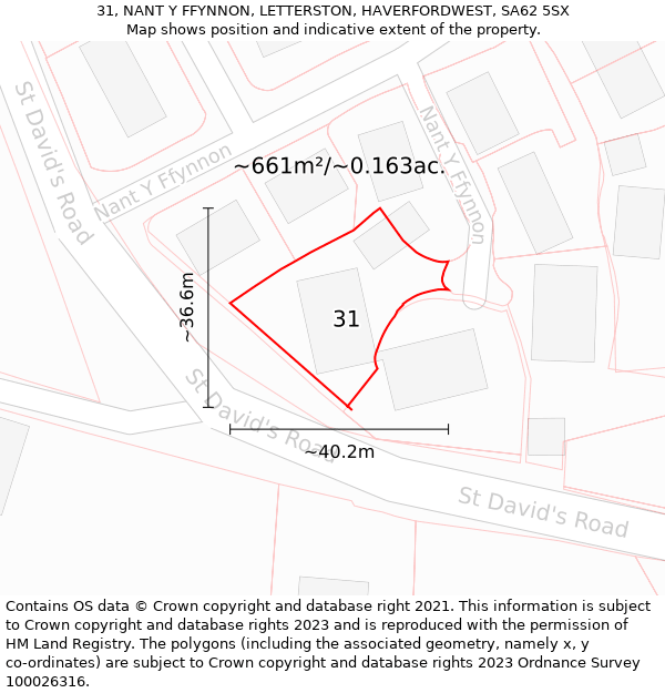 31, NANT Y FFYNNON, LETTERSTON, HAVERFORDWEST, SA62 5SX: Plot and title map