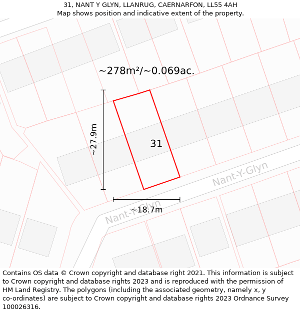 31, NANT Y GLYN, LLANRUG, CAERNARFON, LL55 4AH: Plot and title map