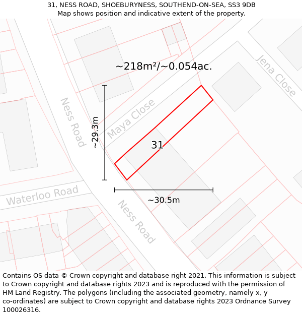 31, NESS ROAD, SHOEBURYNESS, SOUTHEND-ON-SEA, SS3 9DB: Plot and title map