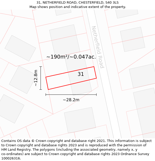 31, NETHERFIELD ROAD, CHESTERFIELD, S40 3LS: Plot and title map