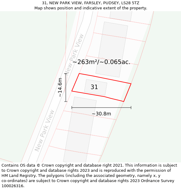 31, NEW PARK VIEW, FARSLEY, PUDSEY, LS28 5TZ: Plot and title map