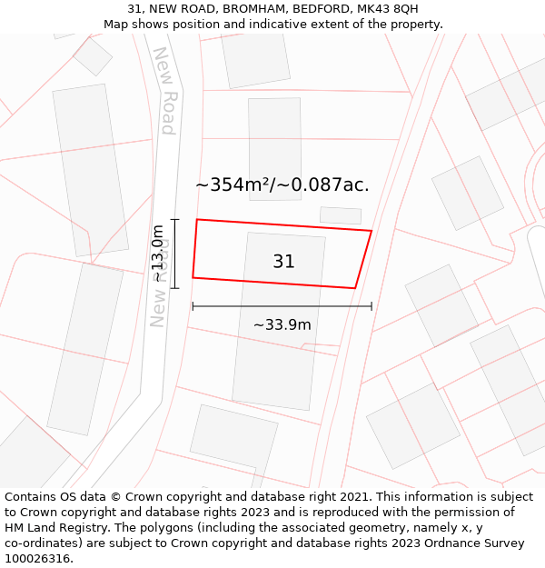 31, NEW ROAD, BROMHAM, BEDFORD, MK43 8QH: Plot and title map