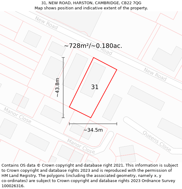 31, NEW ROAD, HARSTON, CAMBRIDGE, CB22 7QG: Plot and title map