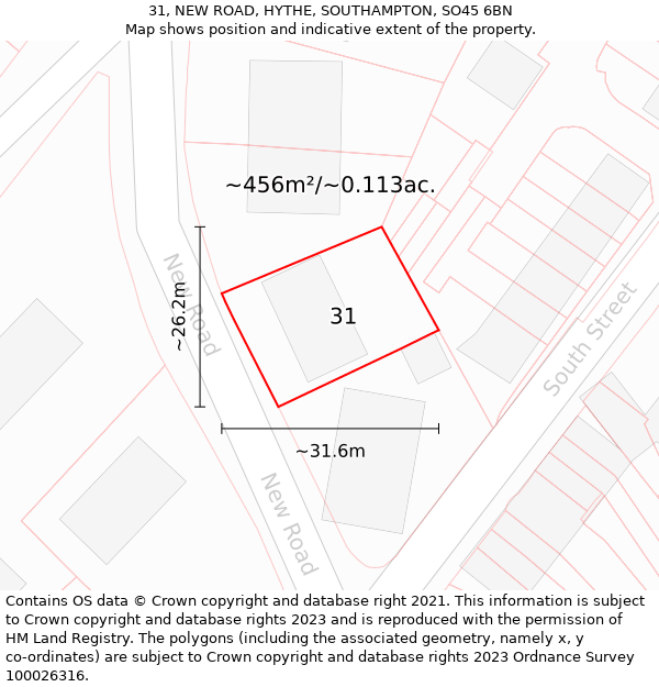 31, NEW ROAD, HYTHE, SOUTHAMPTON, SO45 6BN: Plot and title map