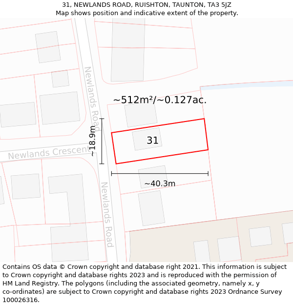 31, NEWLANDS ROAD, RUISHTON, TAUNTON, TA3 5JZ: Plot and title map