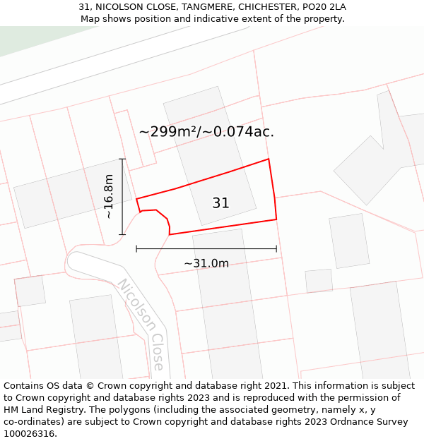 31, NICOLSON CLOSE, TANGMERE, CHICHESTER, PO20 2LA: Plot and title map