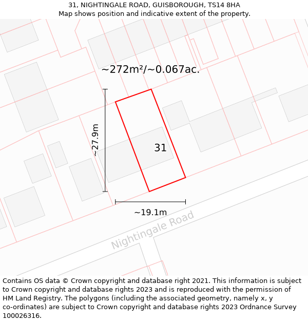 31, NIGHTINGALE ROAD, GUISBOROUGH, TS14 8HA: Plot and title map