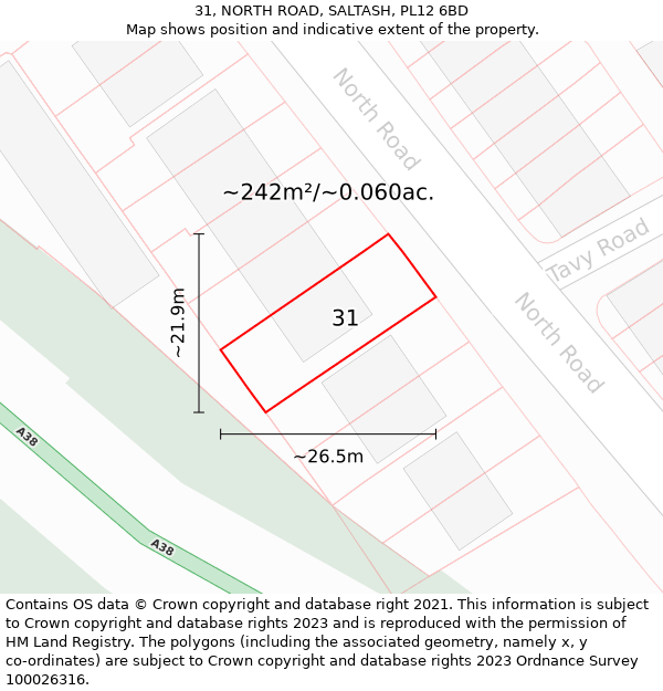 31, NORTH ROAD, SALTASH, PL12 6BD: Plot and title map