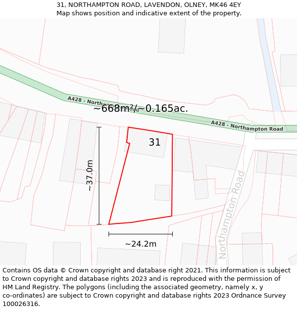 31, NORTHAMPTON ROAD, LAVENDON, OLNEY, MK46 4EY: Plot and title map