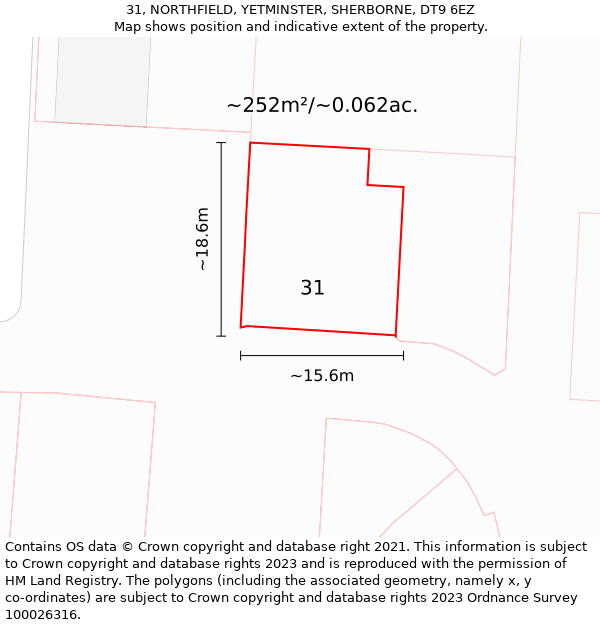 31, NORTHFIELD, YETMINSTER, SHERBORNE, DT9 6EZ: Plot and title map