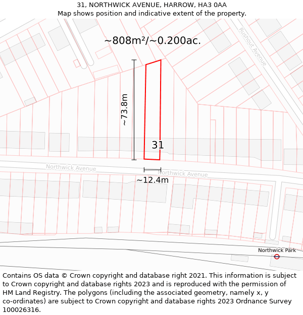 31, NORTHWICK AVENUE, HARROW, HA3 0AA: Plot and title map