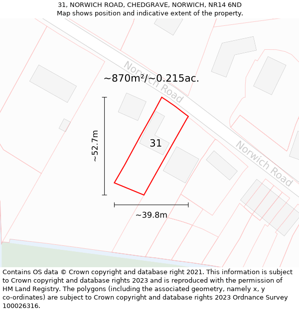 31, NORWICH ROAD, CHEDGRAVE, NORWICH, NR14 6ND: Plot and title map