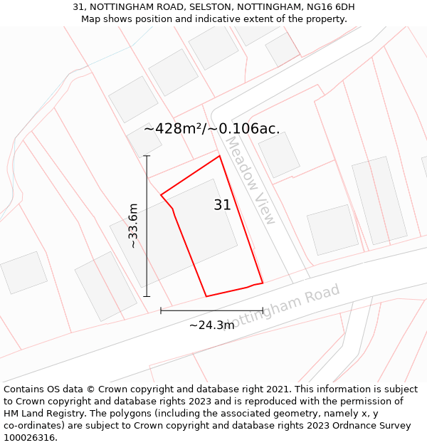 31, NOTTINGHAM ROAD, SELSTON, NOTTINGHAM, NG16 6DH: Plot and title map