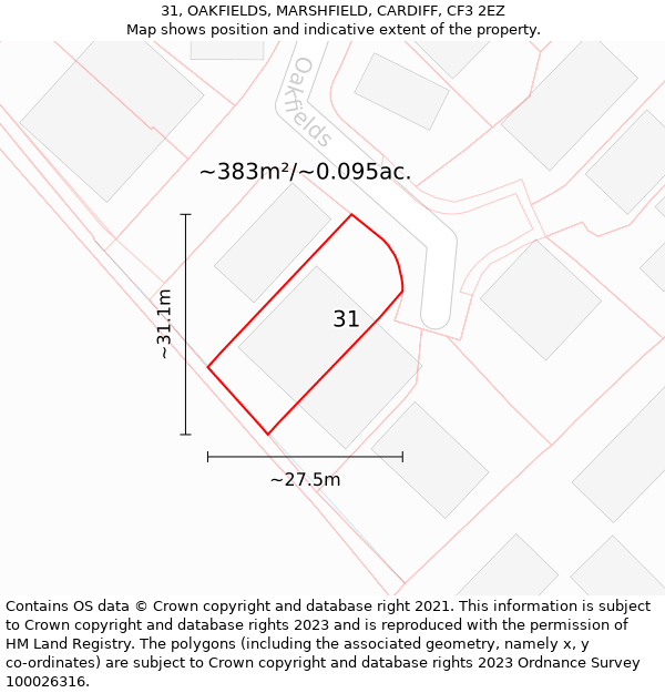 31, OAKFIELDS, MARSHFIELD, CARDIFF, CF3 2EZ: Plot and title map