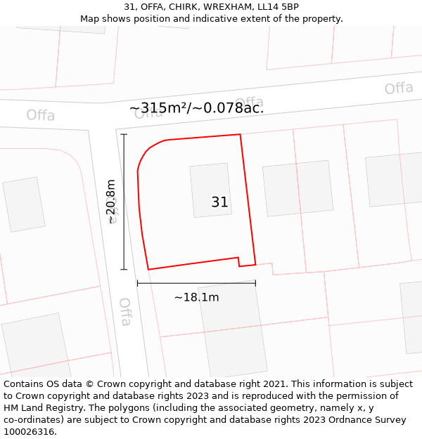 31, OFFA, CHIRK, WREXHAM, LL14 5BP: Plot and title map