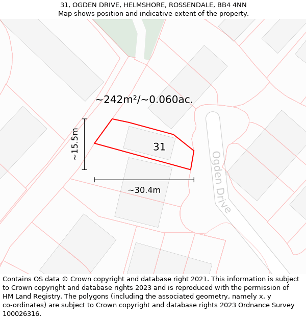 31, OGDEN DRIVE, HELMSHORE, ROSSENDALE, BB4 4NN: Plot and title map