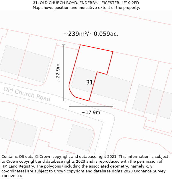 31, OLD CHURCH ROAD, ENDERBY, LEICESTER, LE19 2ED: Plot and title map