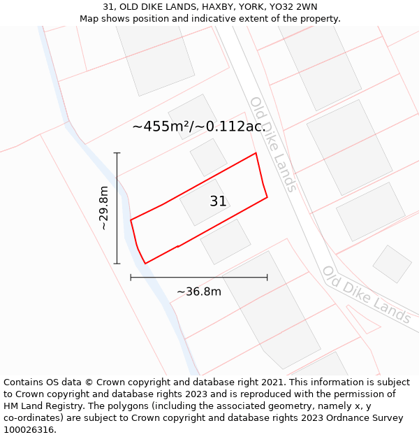 31, OLD DIKE LANDS, HAXBY, YORK, YO32 2WN: Plot and title map