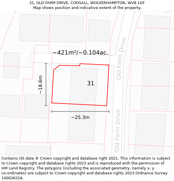31, OLD FARM DRIVE, CODSALL, WOLVERHAMPTON, WV8 1GF: Plot and title map