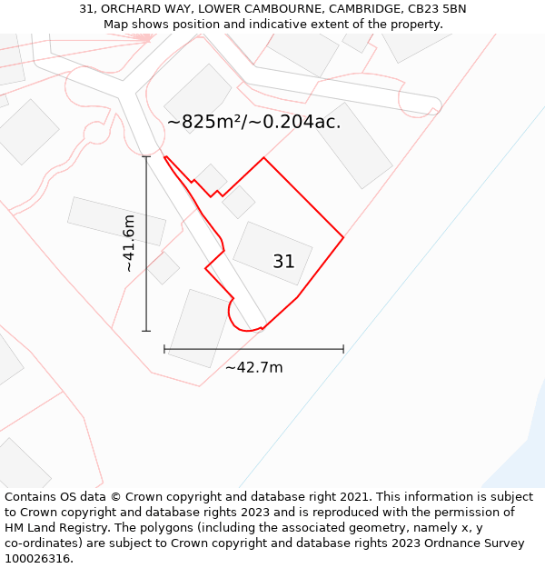 31, ORCHARD WAY, LOWER CAMBOURNE, CAMBRIDGE, CB23 5BN: Plot and title map