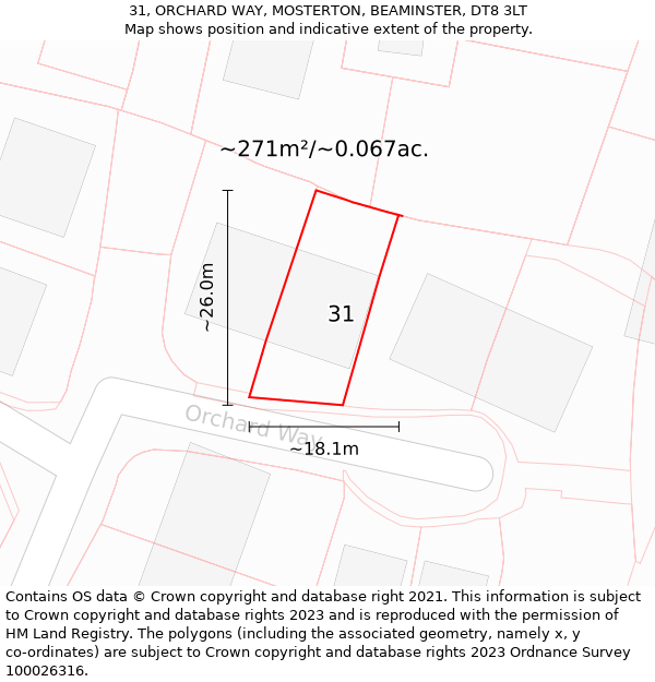 31, ORCHARD WAY, MOSTERTON, BEAMINSTER, DT8 3LT: Plot and title map