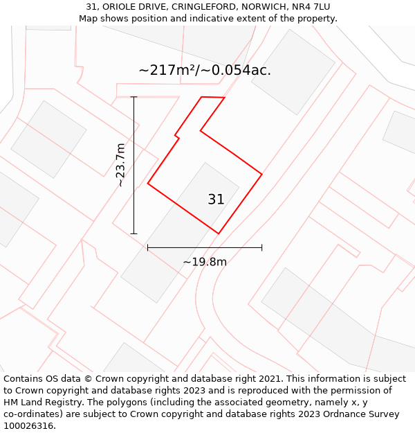 31, ORIOLE DRIVE, CRINGLEFORD, NORWICH, NR4 7LU: Plot and title map