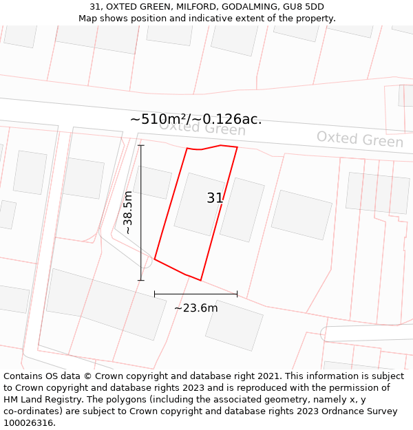 31, OXTED GREEN, MILFORD, GODALMING, GU8 5DD: Plot and title map