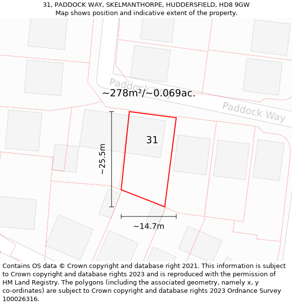 31, PADDOCK WAY, SKELMANTHORPE, HUDDERSFIELD, HD8 9GW: Plot and title map