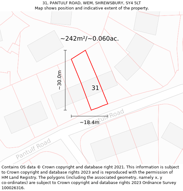 31, PANTULF ROAD, WEM, SHREWSBURY, SY4 5LT: Plot and title map