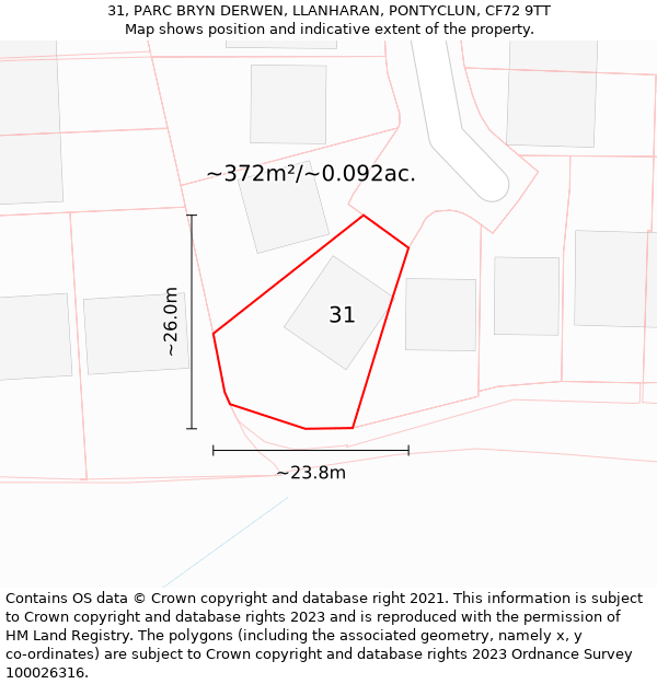 31, PARC BRYN DERWEN, LLANHARAN, PONTYCLUN, CF72 9TT: Plot and title map