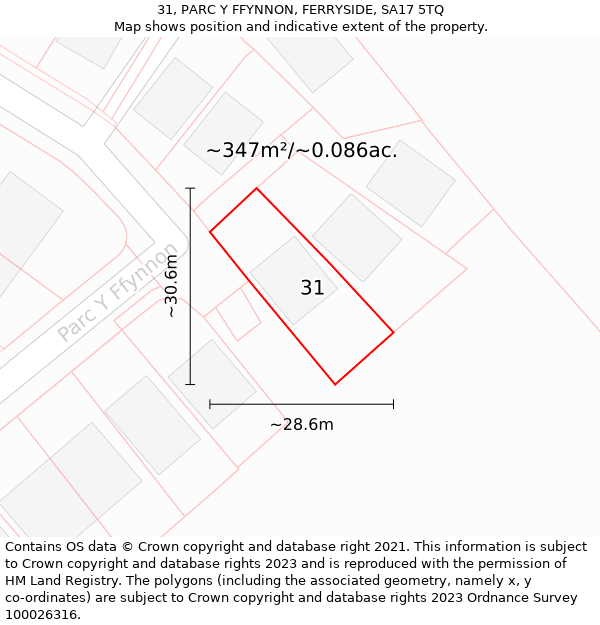 31, PARC Y FFYNNON, FERRYSIDE, SA17 5TQ: Plot and title map