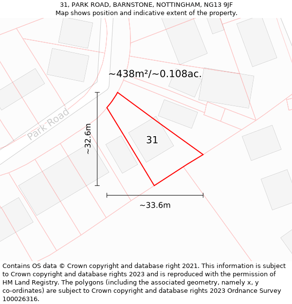 31, PARK ROAD, BARNSTONE, NOTTINGHAM, NG13 9JF: Plot and title map