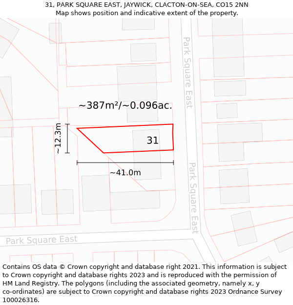 31, PARK SQUARE EAST, JAYWICK, CLACTON-ON-SEA, CO15 2NN: Plot and title map