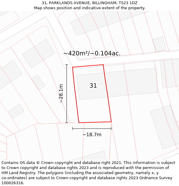 31, PARKLANDS AVENUE, BILLINGHAM, TS23 1DZ: Plot and title map