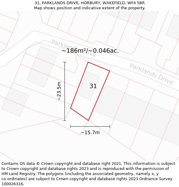 31, PARKLANDS DRIVE, HORBURY, WAKEFIELD, WF4 5BR: Plot and title map