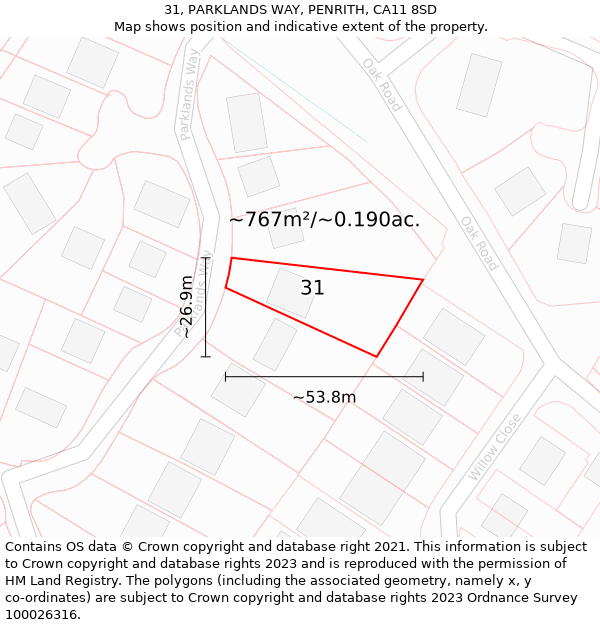 31, PARKLANDS WAY, PENRITH, CA11 8SD: Plot and title map