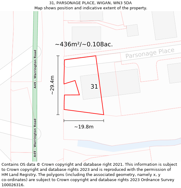 31, PARSONAGE PLACE, WIGAN, WN3 5DA: Plot and title map