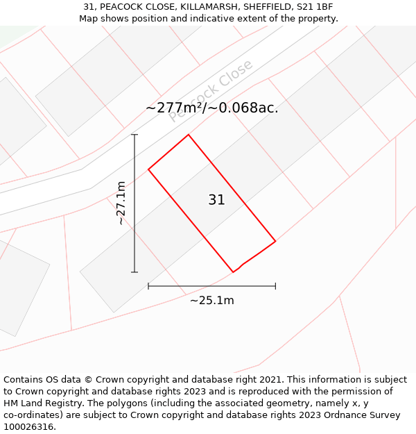 31, PEACOCK CLOSE, KILLAMARSH, SHEFFIELD, S21 1BF: Plot and title map