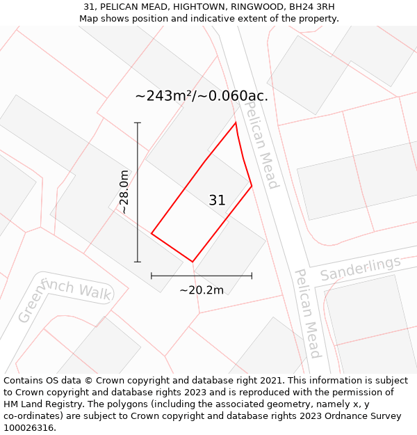 31, PELICAN MEAD, HIGHTOWN, RINGWOOD, BH24 3RH: Plot and title map