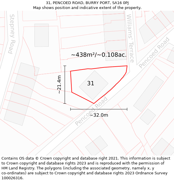 31, PENCOED ROAD, BURRY PORT, SA16 0PJ: Plot and title map