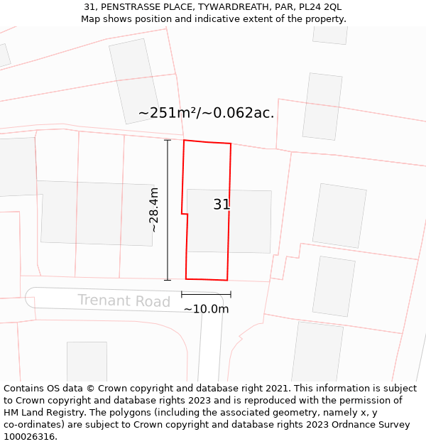 31, PENSTRASSE PLACE, TYWARDREATH, PAR, PL24 2QL: Plot and title map