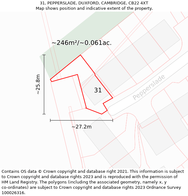 31, PEPPERSLADE, DUXFORD, CAMBRIDGE, CB22 4XT: Plot and title map