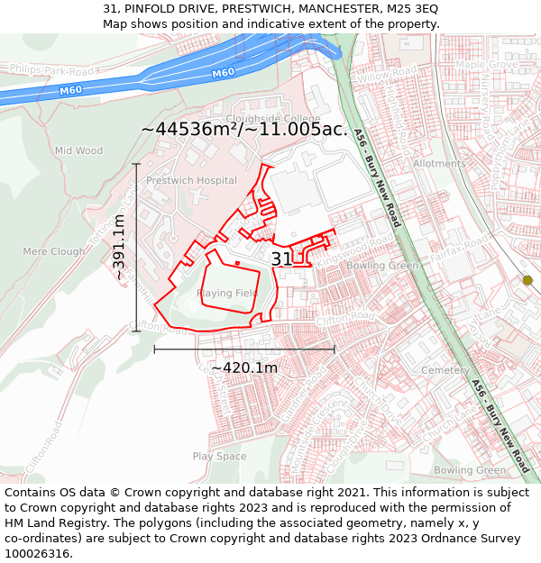 31, PINFOLD DRIVE, PRESTWICH, MANCHESTER, M25 3EQ: Plot and title map