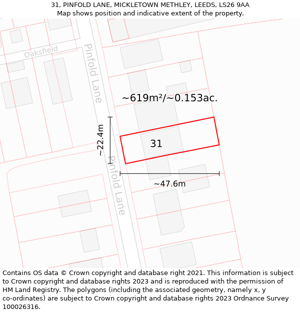 31, PINFOLD LANE, MICKLETOWN METHLEY, LEEDS, LS26 9AA: Plot and title map