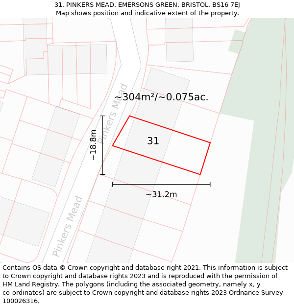 31, PINKERS MEAD, EMERSONS GREEN, BRISTOL, BS16 7EJ: Plot and title map