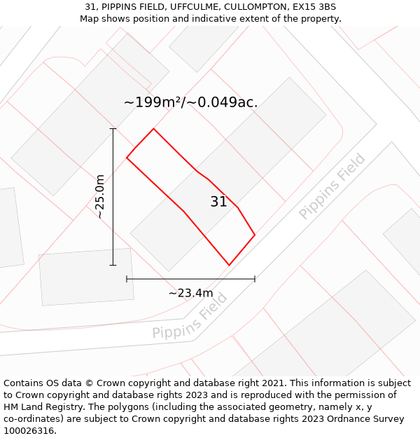 31, PIPPINS FIELD, UFFCULME, CULLOMPTON, EX15 3BS: Plot and title map