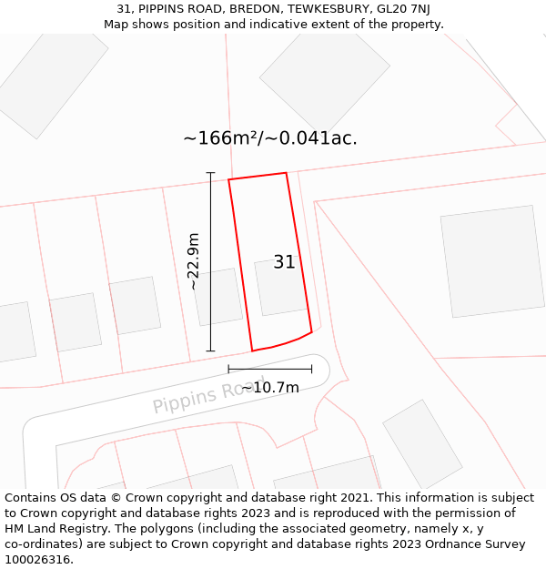 31, PIPPINS ROAD, BREDON, TEWKESBURY, GL20 7NJ: Plot and title map