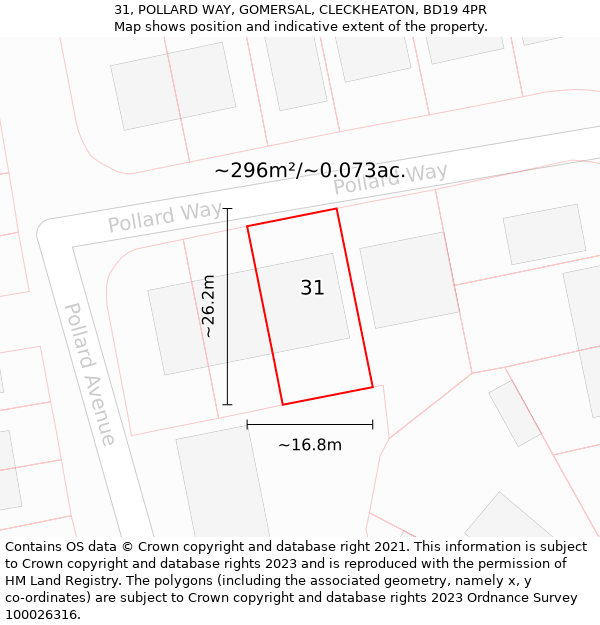 31, POLLARD WAY, GOMERSAL, CLECKHEATON, BD19 4PR: Plot and title map