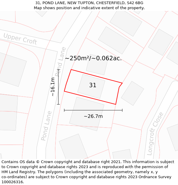 31, POND LANE, NEW TUPTON, CHESTERFIELD, S42 6BG: Plot and title map