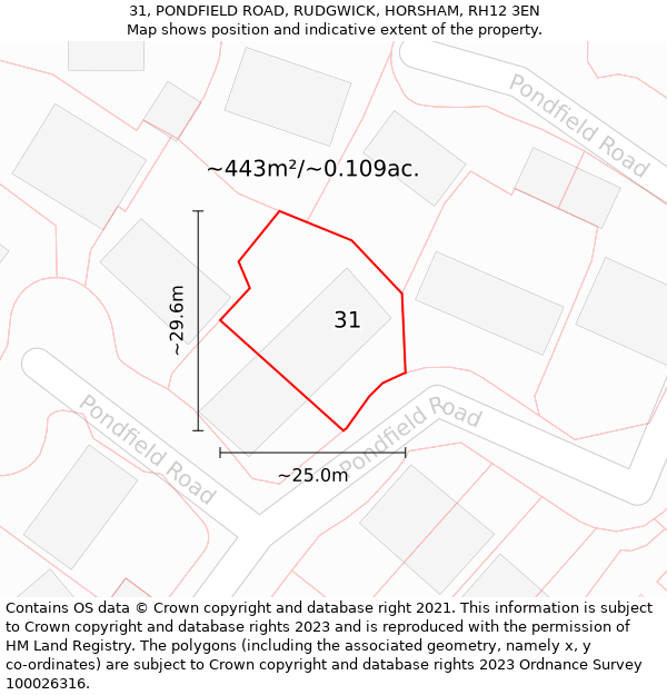 31, PONDFIELD ROAD, RUDGWICK, HORSHAM, RH12 3EN: Plot and title map